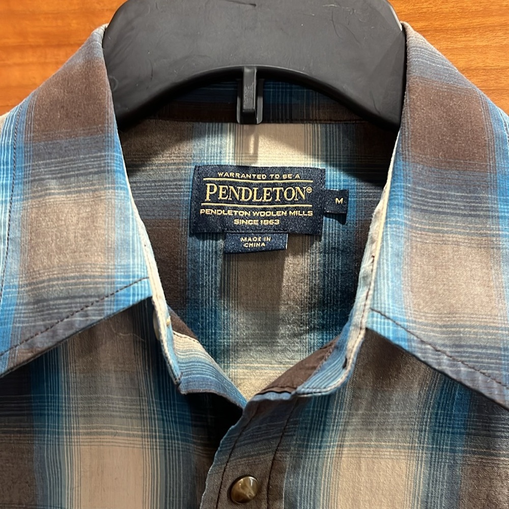 Pendleton Men’s Snap Button Down Blue And Cream P… - image 2